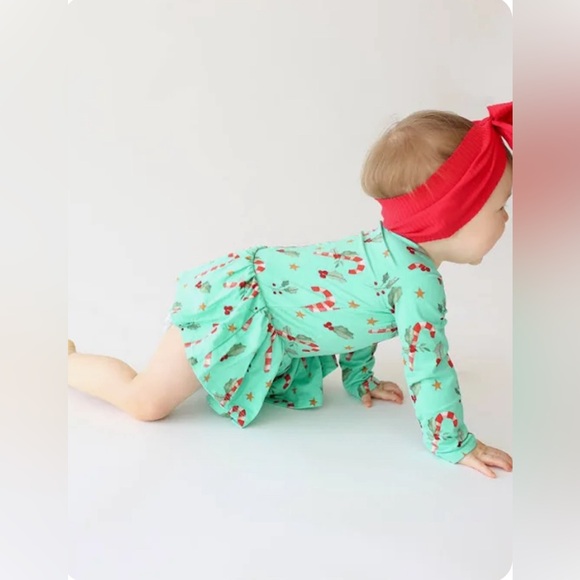 NWT - Posh Peanut Peppermint Long Sleeve Basic Ruffled Romper 9-12 Months - Picture 4 of 12